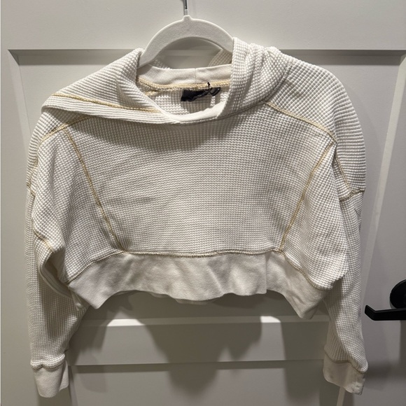Urban Outfitters Sweaters - Urban Outfitters Waffle Knit Cropped Hoodie XS Cream Thermal Pullover